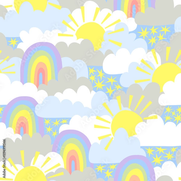 Obraz Rainbow and Sunshine Seamless Pattern