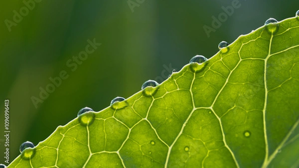 Fototapeta drops on cabbage leaves