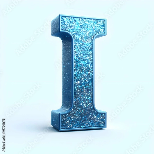Fototapeta blue 3d letter I in glitter texture isolated on white background