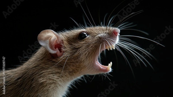 Obraz Angry Rat Screaming with Teeth Bared on Black Background