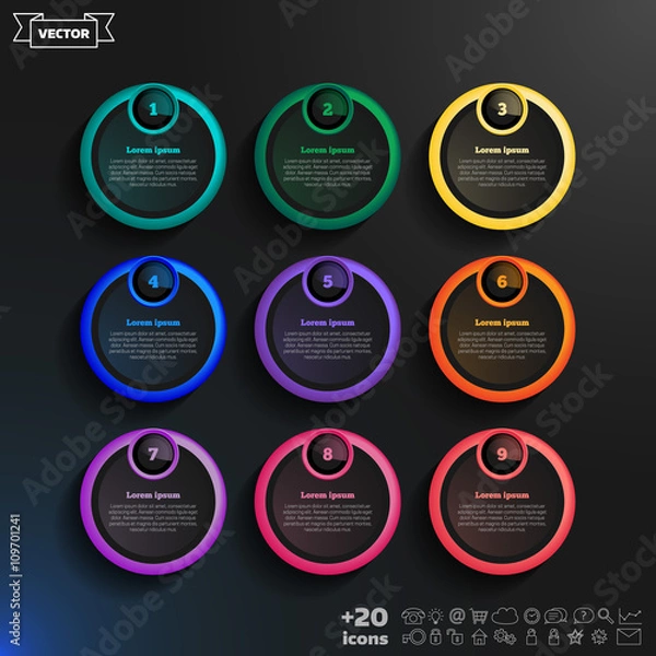 Fototapeta Vector infographic design list with colorful circles.