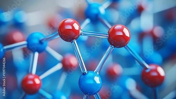 Fototapeta Molecular connections in vibrant blue and red representing chemistry concepts