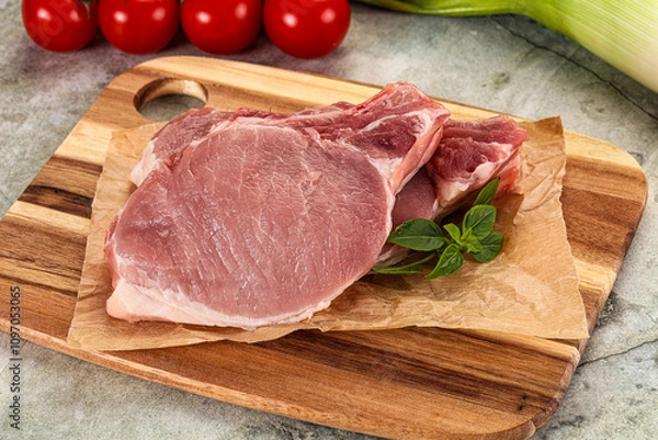 Obraz Raw pork steak loin with bone