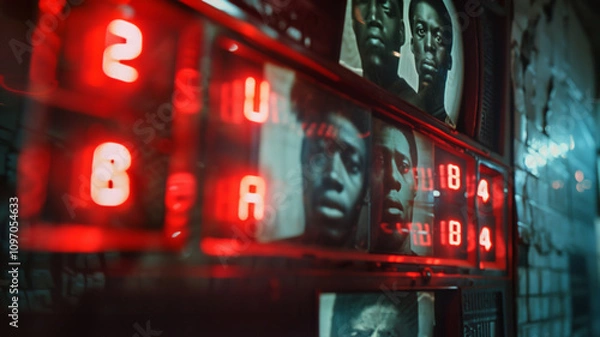 Fototapeta Vibrant Red Display of Vintage Media, overlay graphics