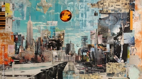 Obraz Urban Collage: A Mixed-Media Perspective of the Empire State Building and the New York City Skyline
