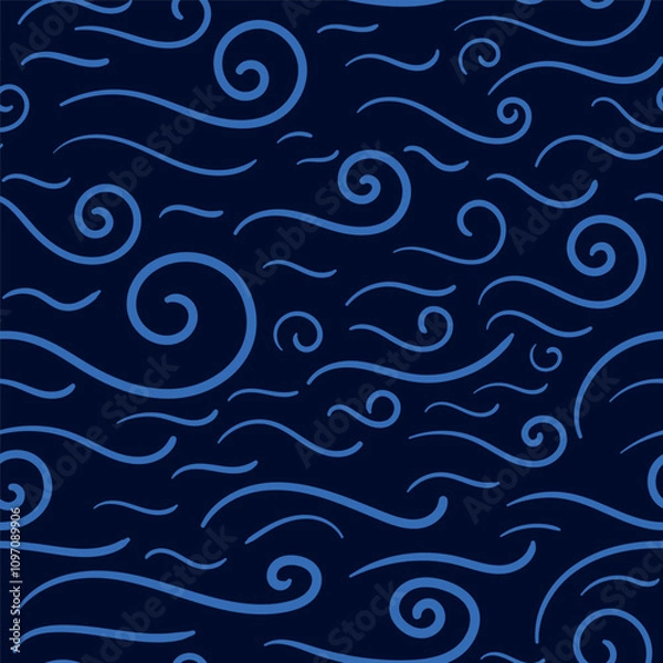 Fototapeta Seamless pattern waves. Abstract swirly design for backdrops with sea, rivers or water. Repeating texture. Figures for textiles. Print for the cover of the book, postcards, t-shirts. Surface design.