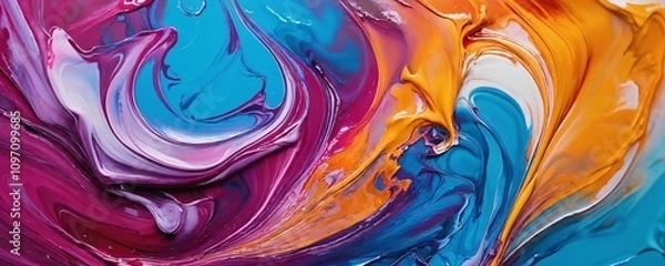 Fototapeta Vivid swirls of acrylic paint create a mesmerizing abstract artwork inspired by ocean waves and sunsets