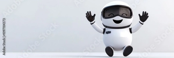 Fototapeta A cheerful cartoon astronaut figure with a friendly expression, waving happily.