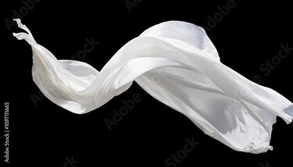 Fototapeta Graceful flowing white silk fabric with elegant curves, isolated and cut out on a transparent background. Perfect for creative designs, digital art, and visual compositions.
