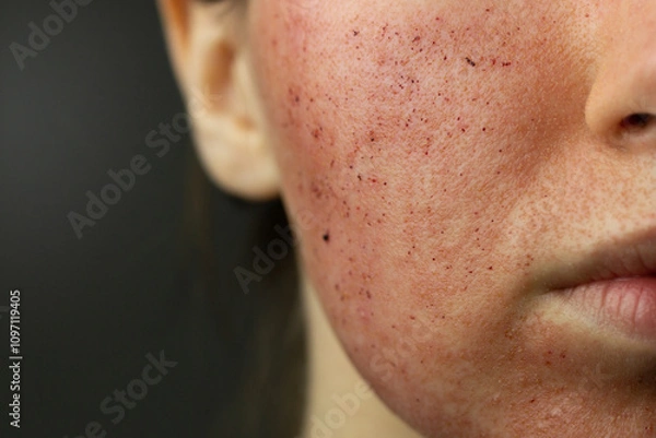 Fototapeta Close-up of skin after laser resurfacing – CO2 fractionated laser.