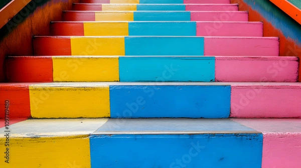 Fototapeta When walking on the colorful stairs it is mandatory not to wear shoes to maintain their pristine condition and avoid staining them Include the phrase copy space image