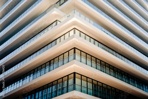 Fototapeta Geometric facade of modern apartment building in urban area