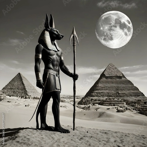 Obraz Anubis with Pyramids Background