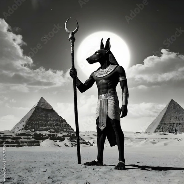 Obraz Anubis with Pyramids Background