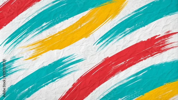 Obraz A vibrant abstract art piece with red, yellow, and blue brushstrokes on a white background exudes vitality and creativity, creating a joyful atmosphere.