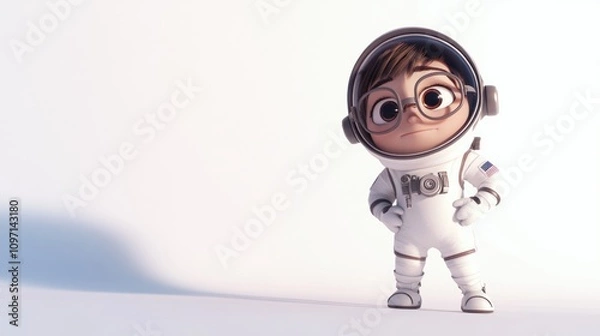 Fototapeta A cartoon character in an astronaut suit, standing confidently against a light background.