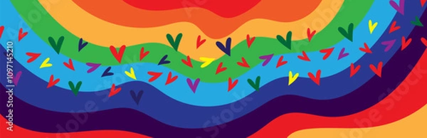 Obraz Bright Colorful Abstract Hearts and Rainbow Seamless Backgrounds – Pop Art Style Vector Pattern or Love, Pride and Celebration Theme