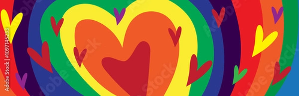 Obraz Bright Colorful Abstract Hearts and Rainbow. Vector Background.  Pop Art Style Vector Pattern for Love, Pride and Celebration Theme
