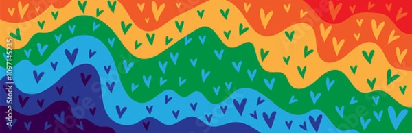 Obraz Bright Colorful Abstract Hearts and Rainbow Vector Background. Pop Art Style Vector Pattern for Love, Pride and Celebration Theme