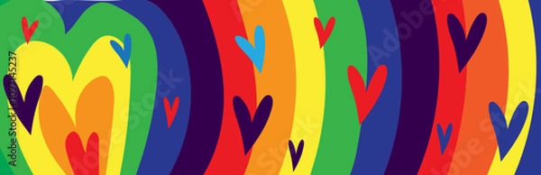 Obraz Bright Colorful Abstract Hearts and Rainbow Vector Background. Pop Art Style Vector Pattern for Love, Pride and Celebration Theme
