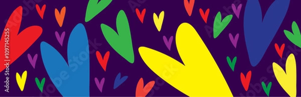 Obraz Bright Colorful Abstract Hearts on a Vector Background – Pop Art Style Vector Pattern for Love, Pride and Celebration Theme