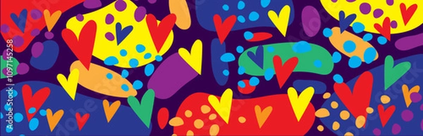 Obraz Bright Colorful Abstract Hearts and Spots Vector Background – Pop Art Style Vector Pattern for Love, Pride and Celebration Theme