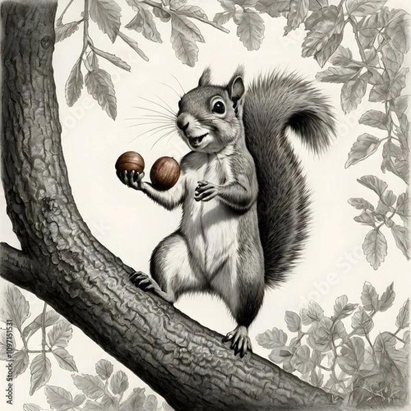 Obraz Squirrel Eating on Tree