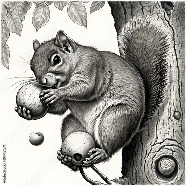 Obraz Squirrel Eating on Tree