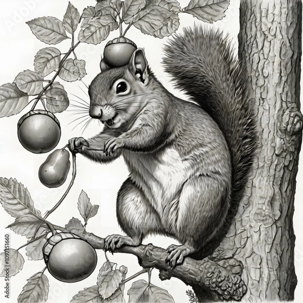 Obraz Squirrel Eating on Tree