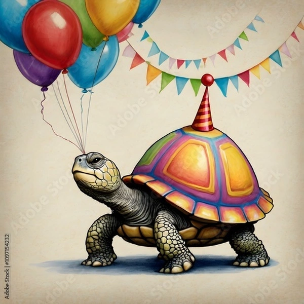 Obraz Party Turtle with Balloons