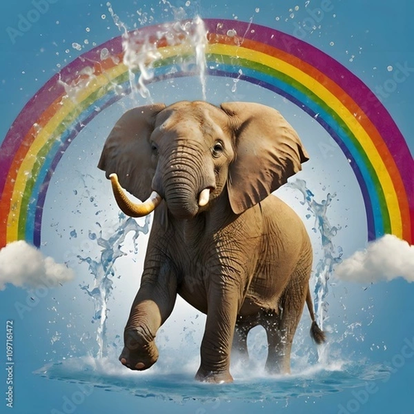Obraz Happy Elephant with Rainbow