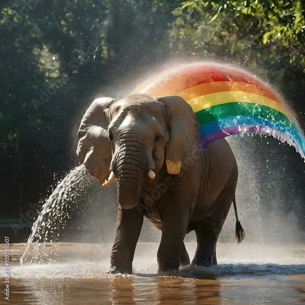 Obraz Happy Elephant with Rainbow