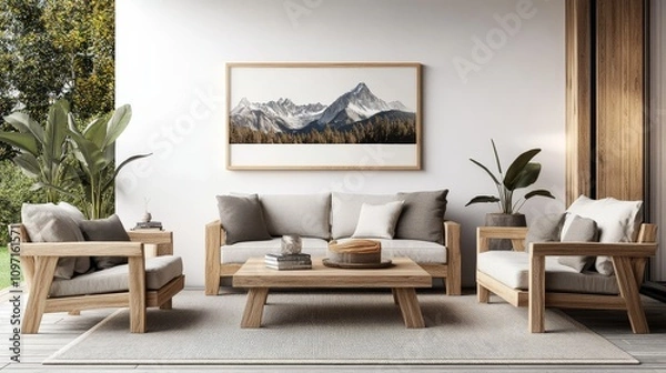 Fototapeta Bright Living Room with Wooden Floor: Commercial Photograph