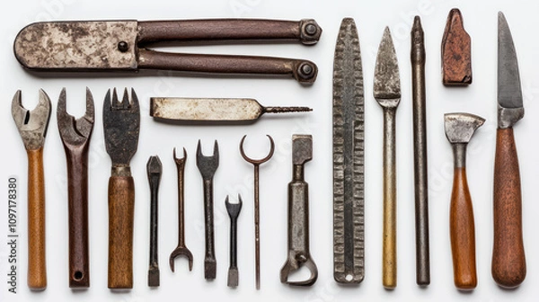 Fototapeta Various hand tools with a white background 