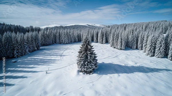 Obraz serene snow-covered fir forest under blue sky