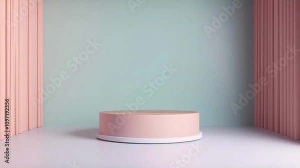 Fototapeta Whimsical Display. shelf stands in a room, awaiting product demonstration. Generative AI