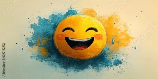 Fototapeta Abstract Painting of a Laughing Emoji with Tears