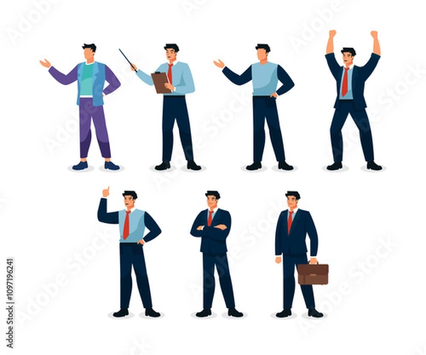 Fototapeta Flat Vector Set of Businessman Characters in Action Poses for Infographics and Presentations
