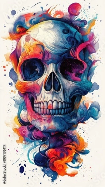 Fototapeta Abstract Colorful Skull in Vivid Paint Swirls