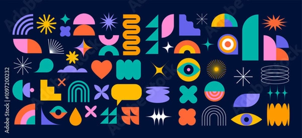 Fototapeta Collection of Brutalist abstract geometric shapes and elements. Modern, minimalist contemporary primitive geometric shapes and elements