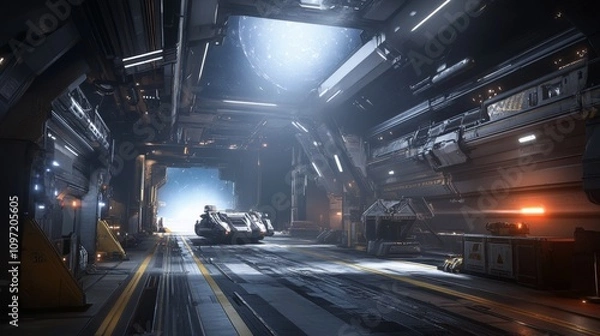 Obraz Futuristic Spaceship Hangar with Open View to Space