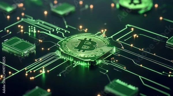 Fototapeta Digital Wallets and Blockchain Technology: Seamless Flow of Cryptocurrency Income with Technocore Style