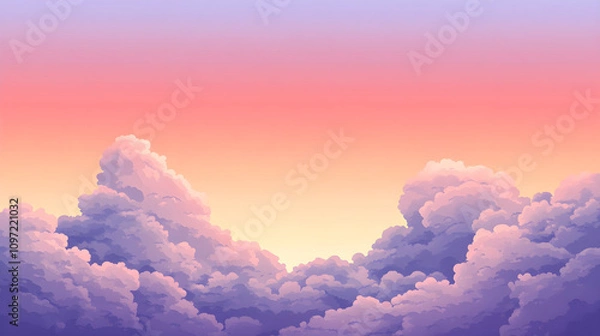 Obraz Gradient peach and lilac sky at dawn with soft cotton-like clouds adding warmth and peace
