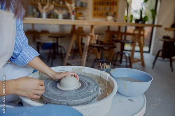 Fototapeta Join us for a creative pottery session to craft unique and beautiful ceramics by hand