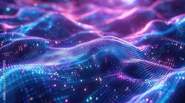 Fototapeta Futuristic neon light beams in vibrant blue and pink, creating an abstract technology-inspired background.