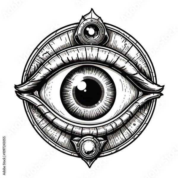 Fototapeta Eye logo hand-drawn illustration vintage wild west theme
 isolated on white background ,