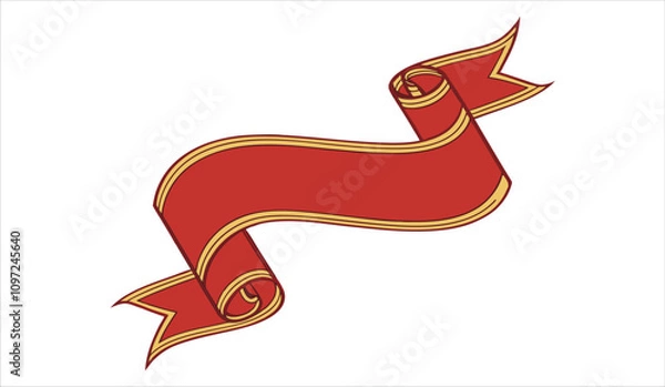 Fototapeta A red ribbon banner with gold trim Isolated