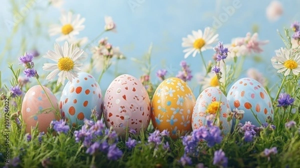 Obraz Vibrant Easter Eggs Surrounded by Colorful Spring Flowers