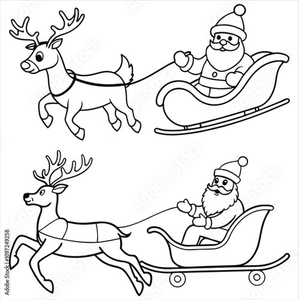 Obraz Santa Claus on sleigh flying sky with reindeers set