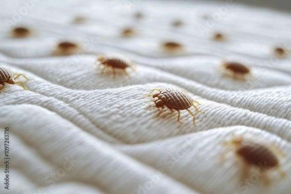 Fototapeta White mattress infested with bed bugs, causing discomfort and health concerns. Prioritize prevention and treatment for hygiene and cleanliness. Eliminate worry and stress